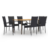 Dining Set Black Solid Acacia Wood Stackable Dining Set 3072495