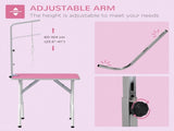 32" Foldable Dog Grooming Table Pet Drying Beauty Table Adjustable Fixed Arm Rubber Top, Pink T3398P376423