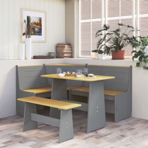 3 Piece Dining Set REINE Honey Brown and Grey Solid Wood Pine 3096569