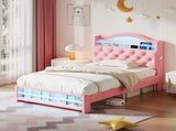 3ft Single Upholstered Velvet Bed Frame, LED Bed Frame with Charging Station & Diamond Tufted N652P399022P