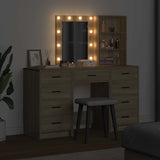 Dressing Table with Mirror Lights 3 pcs Brown Engineered wood 3334220