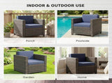PE Rattan Garden Armchair with Cushion - Mixed Brown/Navy Blue T3398P555906