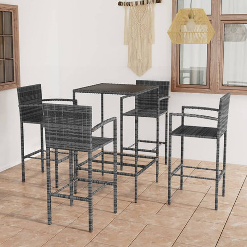 5 Piece Garden Bar Set Poly Rattan Grey 3064841