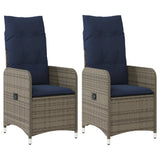 Reclining Garden Chairs 2 pcs with Cushions Grey Poly Rattan 365689