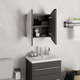 Bathroom Cabinet with Round Mirror&LED Grey 40x40x17.5 cm 345581