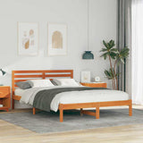 Bed Frame with Headboard Wax Brown 140 x 210 cm Solid Pine Wood 872313
