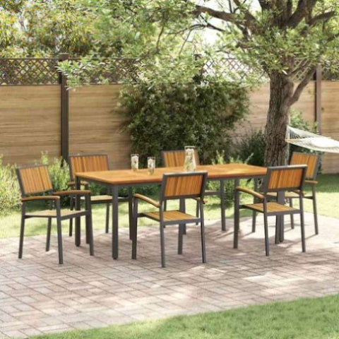Garden Dining Set 7 pcs Black and brown 200 x 90 x 75 cm 3284419