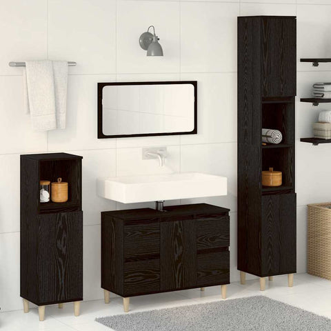 Bathroom Furniture Set with Drawer 3 pcs Black 30 x 30 x 180 cm 3333090