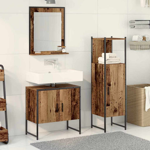 Bathroom Furniture Set with Door 3 pcs Brown 33 x 33 x 102.5 cm 3334357