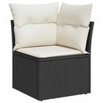 9 Piece Garden Sofa Set with Cushions Black Poly Rattan Acacia 3327633