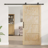 Sliding Door Natural and Black 93 x 202 cm Solid Pine Wood 3333374