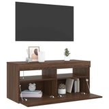 TV Cabinet with LED Lights Brown Oak 90x35x40 cm 815677