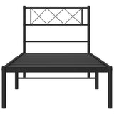 Metal Bed Frame without Mattress with Headboard Black 100x200cm 372272