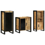 Bathroom Furniture Set 3 pcs Brown and Black Solid Mango Wood 3305616