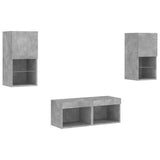 4 Piece TV Wall Cabinets with LED Lights Concrete Grey 3216572