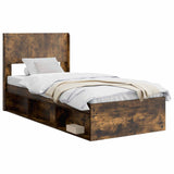 Bed Frame with Storage and Headboard Smoked Oak 90 x 190 cm 3414263
