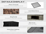 Outdoor PE Rattan Gas Fire Pit Table, Patio Square Propane Heater with Rain Cover, Mesh Lid and Lava T3398P325193