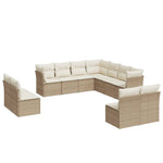 ZNTS 11 Piece Garden Sofa Set with Cushions Beige Poly Rattan 3217818