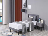 Single Bed Soft Linen Grey 3FT Upholstered Bed with Winged Headboard, Wood Slat Support WF284386AAA