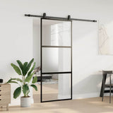 Sliding Door with Hardware Set Black 90x205 cm Tempered Glass 3375958