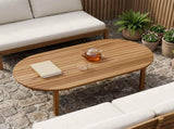 Table Top 110 x 55 x 3.5 cm Oval Solid Teak Wood Natural 42033163
