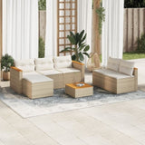 5 Piece Garden Sofa Set with Cushions Beige Poly Rattan Acacia 3213539