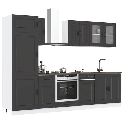 ZNTS 8 Piece Kitchen Cabinet Set Kalmar Black Engineered Wood 3314792