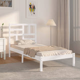 Bed Frame White Solid Pine Wood, Plywood Small Single Durable 3105911