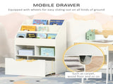 Kids Bookshelf, Toy Organiser, with Storage Drawer, Wheels - White T3398P347679