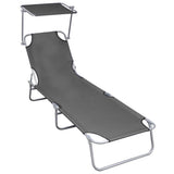 47772 Folding Sun Lounger with Canopy Grey Aluminium