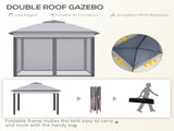 3.3 x 3.3m Pop Up Gazebo, Double Roof Foldable Canopy Tent with Zipped Mesh Sidewalls, Height T3398P314094