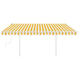 Manual Retractable Awning with Posts 4.5x3.5 m Yellow and White 3070038