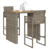 3 Piece Garden Bar Set without Cushions Grey Poly Rattan Acacia 3328887
