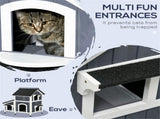 Gray Modern Outdoor Cat Furniture Weather-Resistant Roof, Garden Bed, Multi-Entry Cat House 40275527