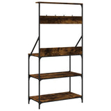 Baker's Rack with Hooks 4-Tier Smoked Oak Engineered Wood 838960
