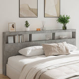 Headboard Cabinet with LED Concrete Grey 220x17x102 cm 839227