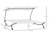 Double Sun Lounger with Adjustable Detachable Canopy, Portable Garden Daybed for 2 with Wheels, T3398P320128