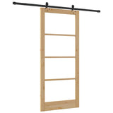 Sliding Door Natural 93 x 211 cm Solid Pine Wood and Glass 3332317