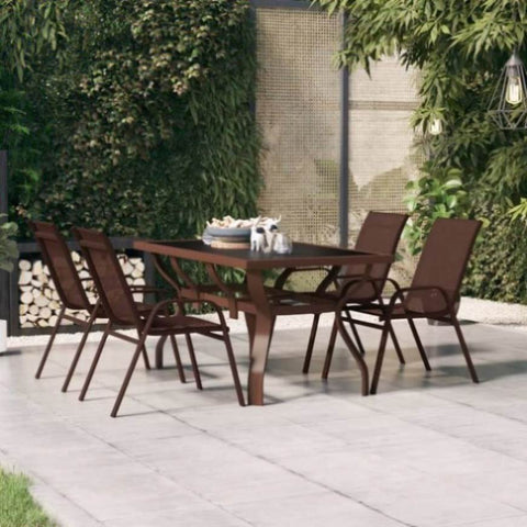 Garden Table Brown and Black 140x70x70 cm Steel and Glass 318772