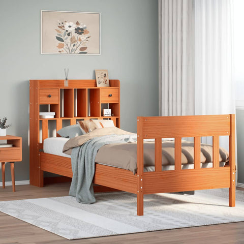 ZNTS Bed Frame without Mattress Wax Brown 100x200 cm Solid Wood Pine 3323268
