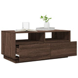 ZNTS Coffee Table with LED Lights Brown Oak 90x49x40 cm 839839