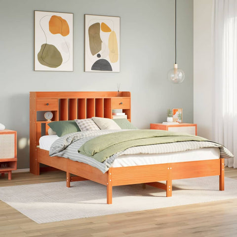 Bookcase Bed without Mattress Wax Brown 160x200 cm Solid Wood Pine 3322905