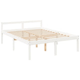 Bed Frame White Solid pine wood, Plywood 160 x 200 cm Bed Frame 810625