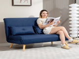 Two-Seater Linen-Look Sofa Bed - Dark Blue T3398P377860