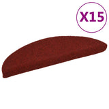 Stair Mats Self-adhesive 15 pcs 56x17x3 cm Bordeaux Red Half Round 132694