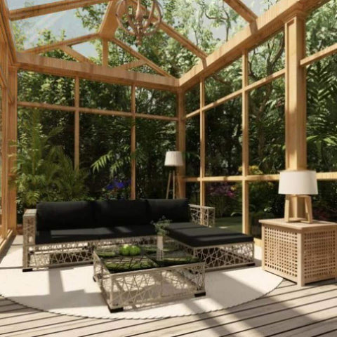 5 Piece Garden Lounge Set with Cushions Poly Rattan Grey 46813