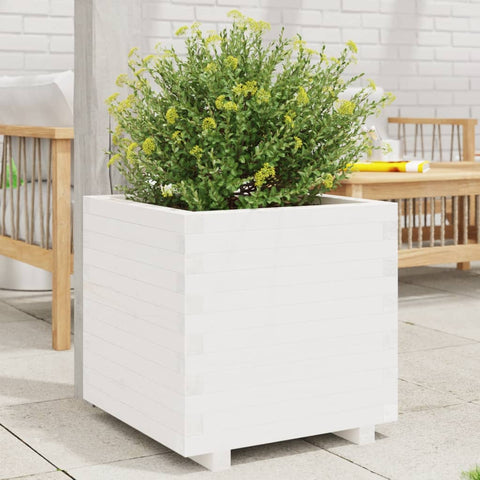 ZNTS Garden Planter White 50x50x49.5 cm Solid Wood Pine 847354