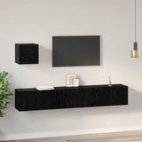 TV Cabinet Set Wall-mounted 4 pcs Black Oak Engineered Wood 3393148