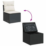 5 Piece Garden Sofa Set with Cushions Black Poly Rattan Acacia 3327486