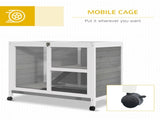 Wooden Rabbit Hutch Indoor with Wheels, Openable Roof, 91.5 x 53.3 x 73 cm, Grey T3398P375353